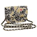 CHANEL Mini Matelasse Shoulder Bag Canvas Beige Black CC Auth 55538a - Chanel