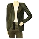 Neil Barrett Dark Green Real Leather Open front Collarless Jacket Size S