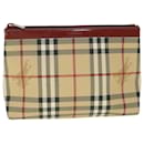 BURBERRY Nova Check Pouch PVC Leather Beige Auth bs8691 - Burberry