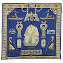 HERMES CARRE 90 Cachecol TUTANKHAMUN Seda Azul Auth ac2246 - Hermès