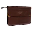 CARTIER Clutch Bag Leather Wine Red Auth ac2249 - Cartier