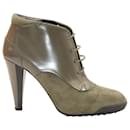 Tod's Lace-Up High Heel Boots in Olive Suede and Leather