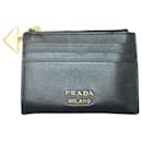 Prada Triangle Card Holder Wallet in Black Saffiano Leather