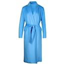 Casaco de feltro escovado com cinto Maje em lã azul