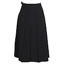 Chanel A-Line Pleated Midi Skirt in Black Wool