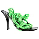 Balenciaga Lace-Up High Heel Sandals in Neon Green Nylon