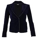 Miu Miu Leather-Trimmed Blazer in Navy Blue Velvet