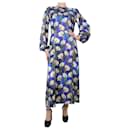 Vestido midi de seda azul com estampa floral - tamanho UK 12 - Autre Marque