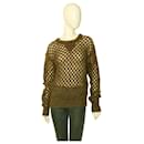 Isabel Marant Green Beige Woolen Mohair Open Knit Perforated Sweater Top size 38