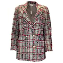 Thom Browne Rosso / White / Giacca a sacco overcheck in tweed nero