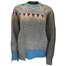 Sacai Grey / Blue Multi Patchwork Cable Knit Wool Sweater