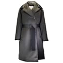 Mantu Charcoal Grey 2022 Belted Padded Satin Coat - Autre Marque