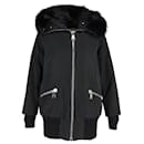 Moncler Fur-Trimmed Zip Down Coat in Black Polyester