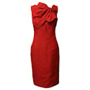 Vestido midi recto con detalle de lazo en seda roja de Giambattista Valli