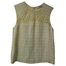 Sandro Paris Checkered and Lace Sleeveless Top in Yellow Cotton 