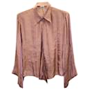 Etro Long Sleeve Tie-Front Blouse in Beige Polyester Silk
