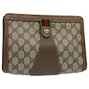 GUCCI GG Canvas Web Sherry Line Clutch Bag PVC Leder Beige Rot Auth 55907 - Gucci