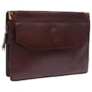 CARTIER Clutch Bag Leather Wine Red Auth ac2247 - Cartier
