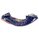 Miu Miu Crystal Embellished Ballet Flats in Blue Patent Leather