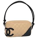 CHANEL Cambon Line Accessory Pouch Leather Black Beige CC Auth 56755 - Chanel