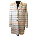 Chanel 19SS Runway Stripe White and Multicolor Long Tweed Jacket Coat Size FR 38 Oversized