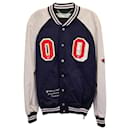 Off-White Eagle Patch Varsity Jacket in Navy Blue Cotton - Off White