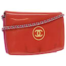 CHANEL Chain Shoulder Bag Patent Leather Orange CC Auth bs8828 - Chanel