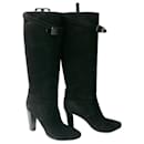 HERMES Hohe Stiefel aus schwarzem Wildleder, weiches Obermaterial, sehr guter Zustand T39,5 IT - Hermès