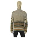 Missoni Gray Khaki Wool Rib Knit Striped Turtleneck Top Sweater Blouse size 54