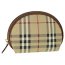 BURBERRY Nova Check Pouch PVC Leather Beige Auth th4100 - Burberry