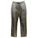 Brunello Cucinelli Silver Leather Drawstring Pants