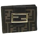 Carteira FENDI Zucca Canvas Preto Marrom Autêntico 56791 - Fendi