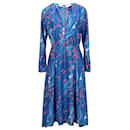Balenciaga Sakura-Print Midi Dress in Blue Polyester