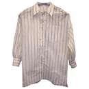 Brunello Cucinelli Long Sleeve Stripe Blouse in White Cotton