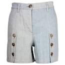 Shorts Chanel Colorblock com detalhes de botões em algodão azul claro