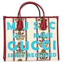 Gucci 100 Kleine Centennial Music Tragetasche aus beigem Canvas und rotem Leder