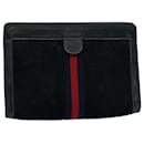 GUCCI Sherry Line Clutch Bag Suede Black Red Navy 37 014 2126 Auth bs9200 - Gucci