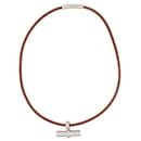 HERMES MAMBO NECKLACE IN BROWN LEATHER & PALLADIAN STEEL 42 CM LEATHER NECKLACE - Hermès