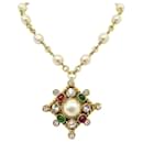 VINTAGE CHANEL NECKLACE GRIPOIX PENDANT PEARLS AND GLASS CABOCHONS NECKLACE - Chanel