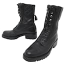 CHANEL RANGERS SHOES 37 BLACK QUILTED LEATHER ANKLE BOOTS COMBAT BOOTS - Chanel