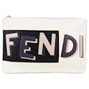 Fendi White Leather Vocabulary 3D Logo Zip Pouch