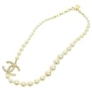 Collar de perlas CHANEL Metal Tono oro blanco CC Auth 56729EN - Chanel