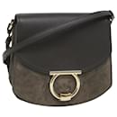 Salvatore Ferragamo Gancini Shoulder Bag Suede Gray Auth 56577