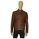 Iceberg Chaqueta de cuero marrón con cremallera frontal clásica para hombre Talla de chaqueta de cuero 50