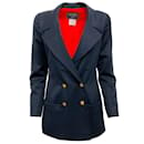 Chanel vintage 1997 Blazer croisé bleu marine doublé en laine avec boutons dorés