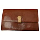 Gianfranco Ferre Brown Lizard Leather Flap Top Clutch Bag Goldtone Lion Paw - Gianfranco Ferré