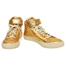 Pierre Hardy  Gold Leather Sneakers High Top Lace Up Strap Trainers Shoes 40