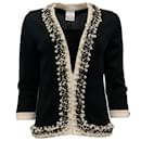 Chanel Black Cashmere Open Cardigan Sweater with Pearls