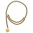 Chanel vintage 1995 Soltero (con gota rayada) Strand Gold tone Chain Tag & Drop Belt CC ajustable