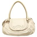 Calvin Klein White Leather Beige Stitching Satchel Bag Shoulder Flap top Handbag